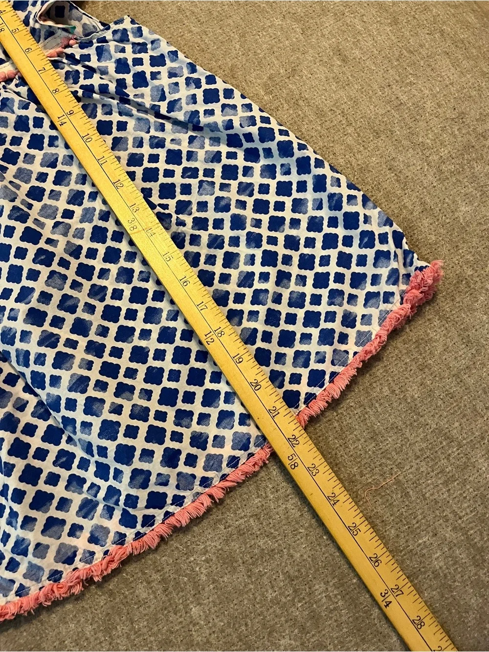 Matilda Jane Girls Size 12 Blue Geometric Flutter Sleeve Dress Pom Trim